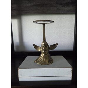 Vintage Brass Angel Votive Candle Holder with Ring - 6" Tall - Religious Holiday